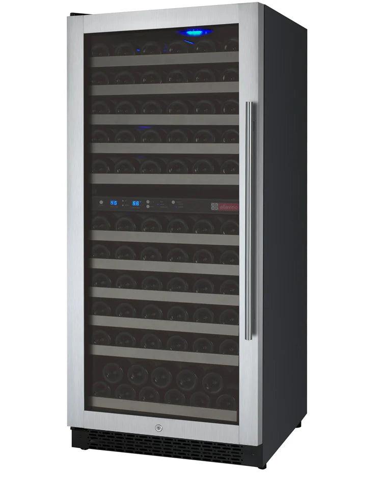 24" Wide FlexCount II Tru-Vino 121 Bottle Dual Zone Stainless Steel Right Hinge Wine Refrigerator