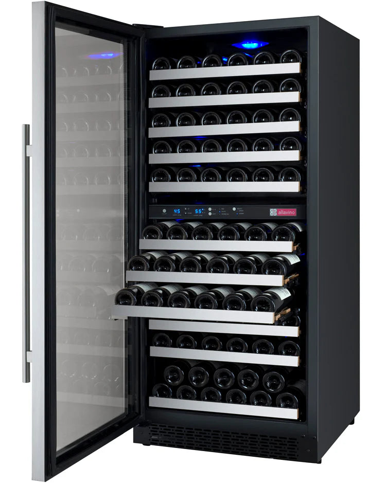 24" Wide FlexCount II Tru-Vino 121 Bottle Dual Zone Stainless Steel Right Hinge Wine Refrigerator