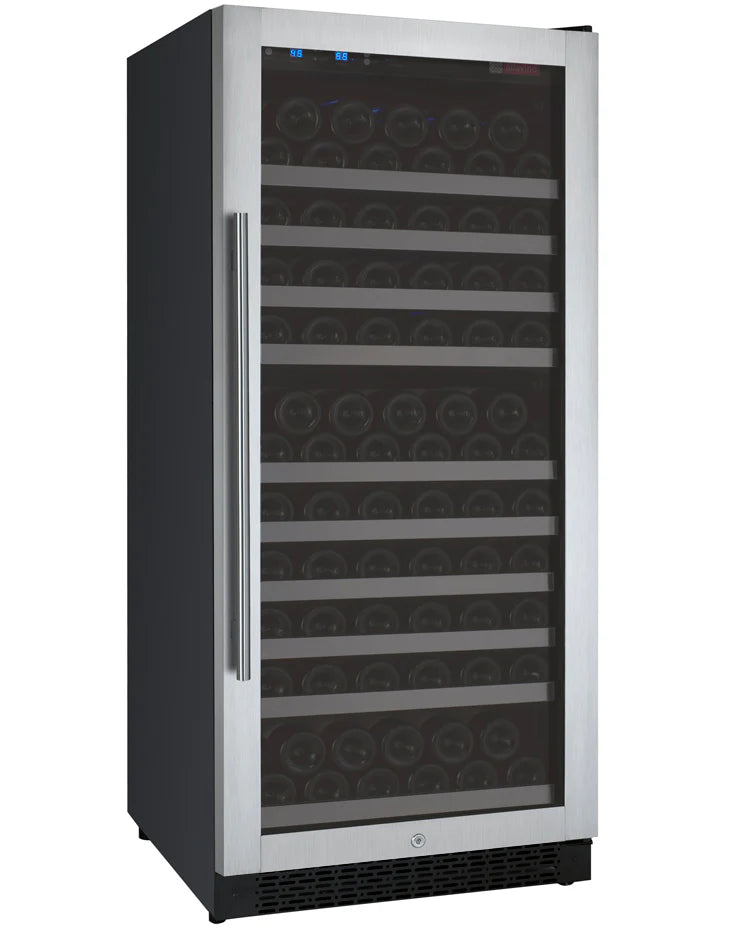24" Wide FlexCount II Tru-Vino 128 Bottle Single Zone Stainless Steel Left Hinge Wine Refrigerator