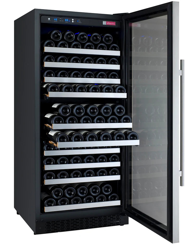 24" Wide FlexCount II Tru-Vino 128 Bottle Single Zone Stainless Steel Left Hinge Wine Refrigerator