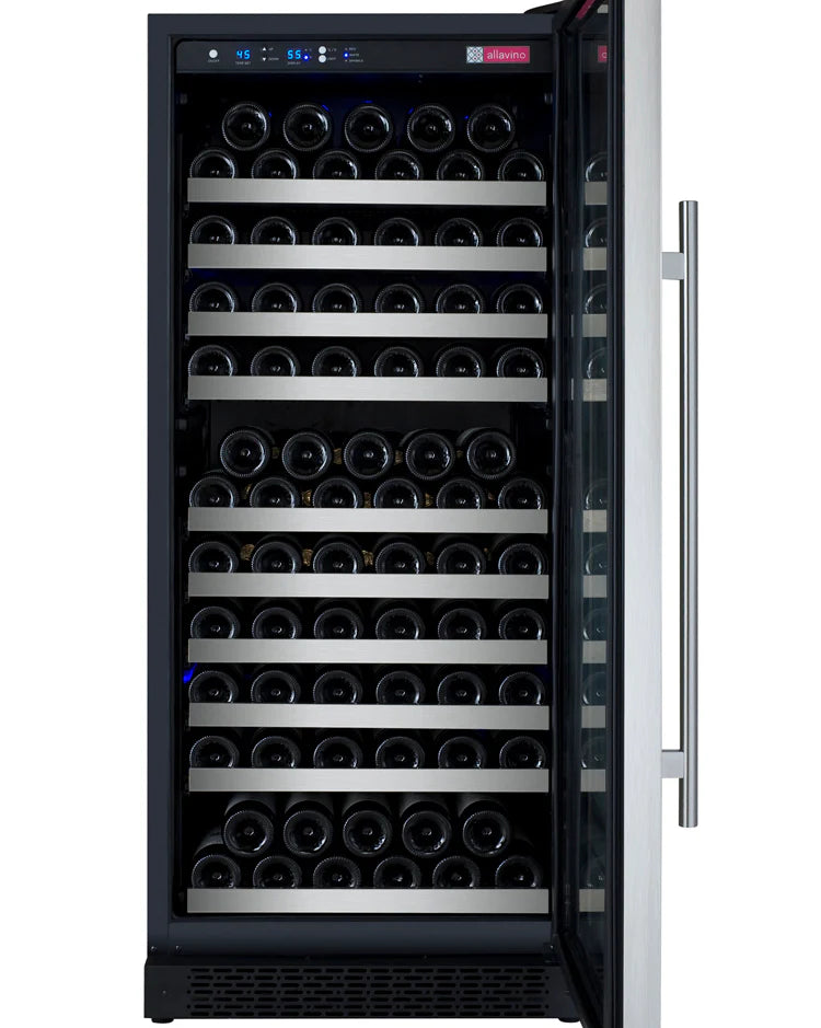 24" Wide FlexCount II Tru-Vino 128 Bottle Single Zone Stainless Steel Left Hinge Wine Refrigerator