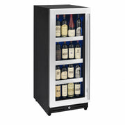 15 inch Reserva Series stainless steel left hinge beverage center stocked with wine