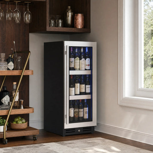 15 inch Reserva beverage center, right hinge, in a home bar corner