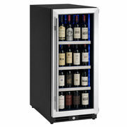 15 inch Reserva Series stainless steel right hinge beverage center stocked with wine