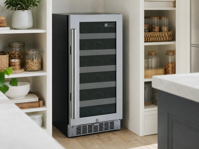 FlexCount II 128 Bottle wine refrigerator in a modern kitchen