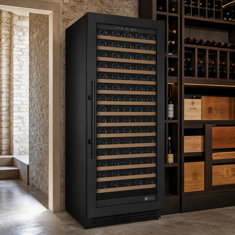 Vite II 277 Bottle black wine refrigerator in a home wine room