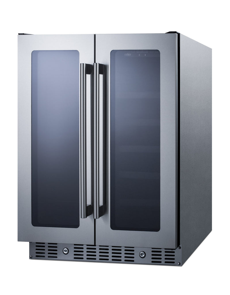 Summit ALFD24WBVCSS stainless steel 24 in ADA wine and beverage center, angle view showing the stainless steel cabinet