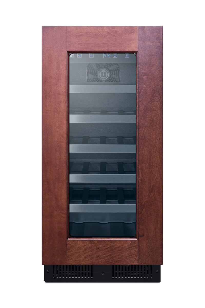Summit ALWC15PNR panel-ready wine cellar with custom wood panel, front