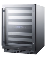 Summit ALWC532CSS stainless steel 24 in ADA dual-zone wine refrigerator, angle view showing the stainless steel cabinet