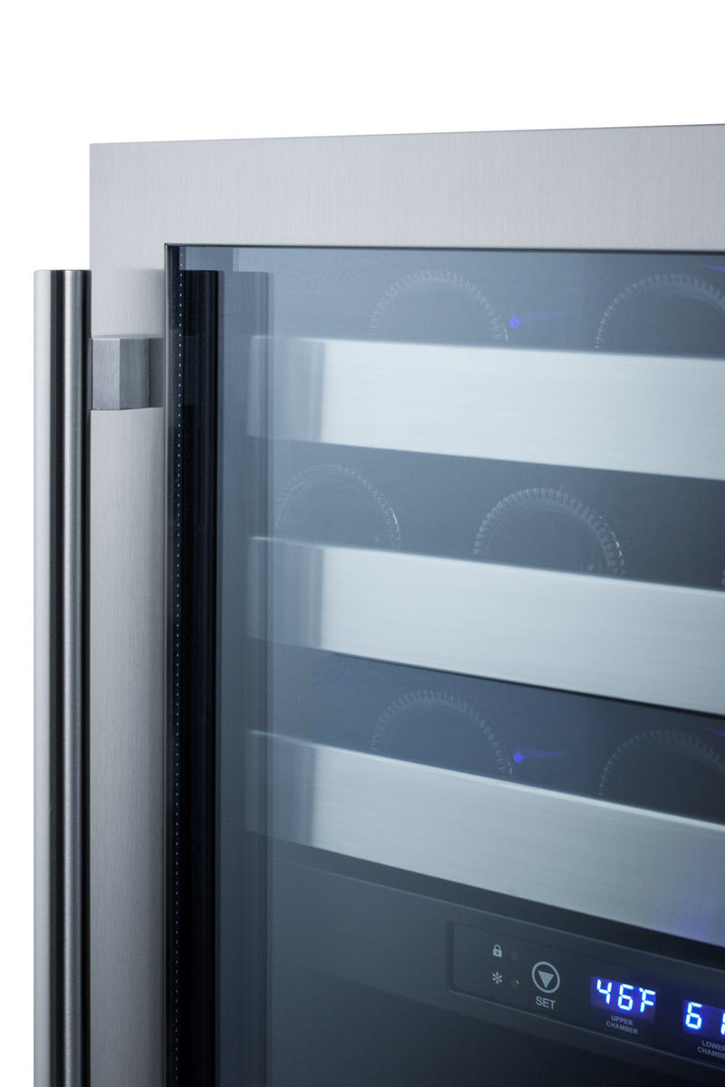 Summit ALWC532CSS stainless steel 24 in ADA dual-zone wine refrigerator, door and handle detail