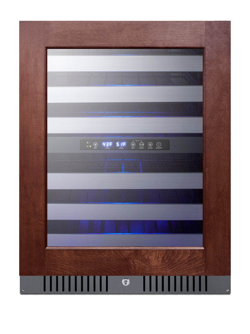 Summit ALWC532PNR panel-ready 24 in ADA dual-zone wine refrigerator, shown with a custom wood panel, front view