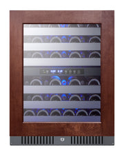 Summit ALWC532PNR panel-ready 24 in ADA dual-zone wine refrigerator, shown with a custom wood panel, filled with bottles