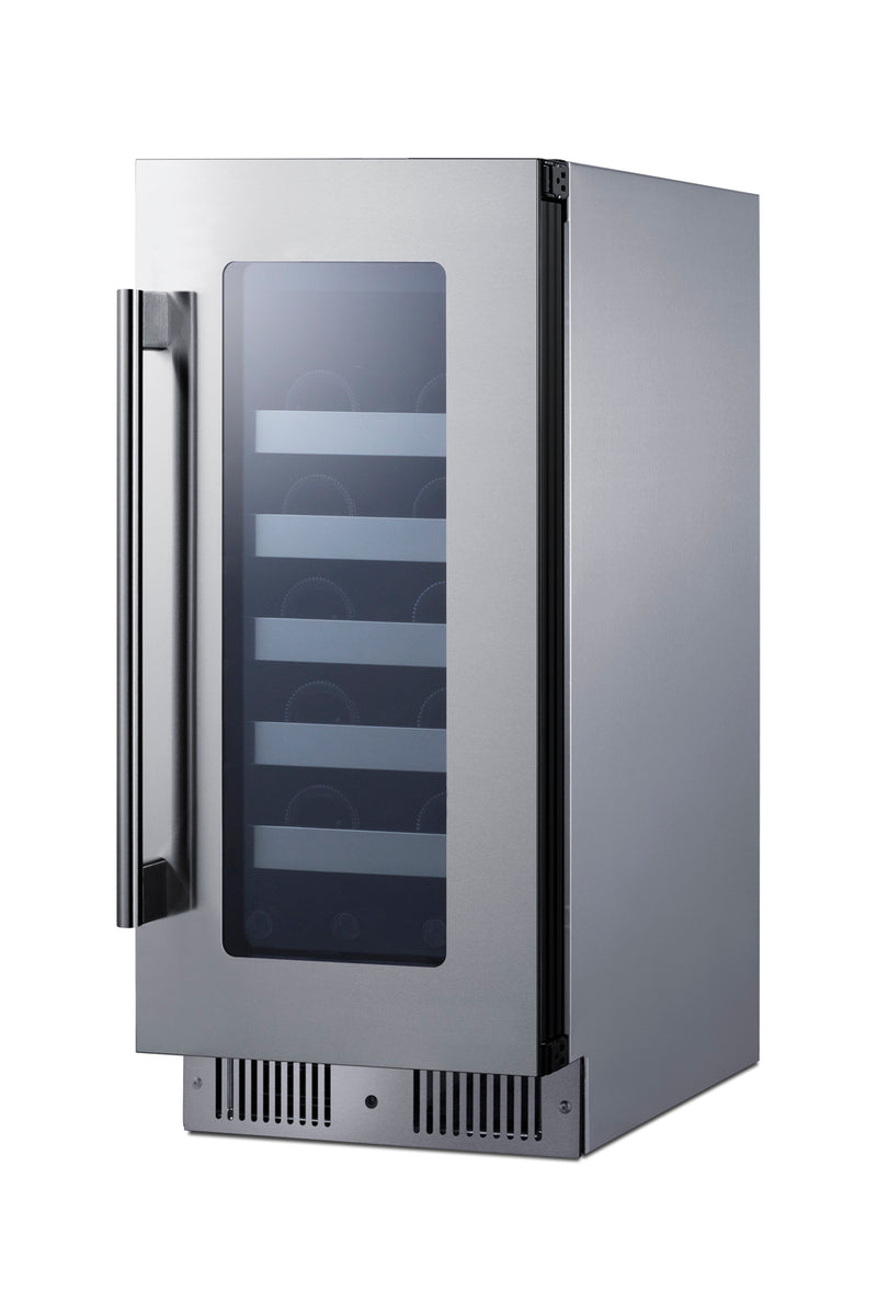 Summit CL155WC1CSS 15 inch wine refrigerator, stainless steel cabinet, side angle
