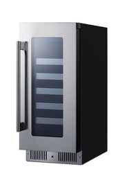 Summit CL155WC1 15 inch wine refrigerator, stainless trimmed glass door, angle