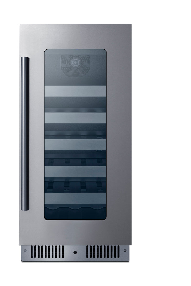 Summit CL155WC1 15 inch wine refrigerator, stainless trimmed glass door, front