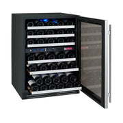 Allavino VSWR56-2 dual zone wine refrigerator with door open showing FlexCount shelving