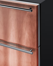 Summit SWCDAR36UCPNR panel-ready 36 in undercounter wine cooler and drawer refrigerator, drawer handle with custom wood panel