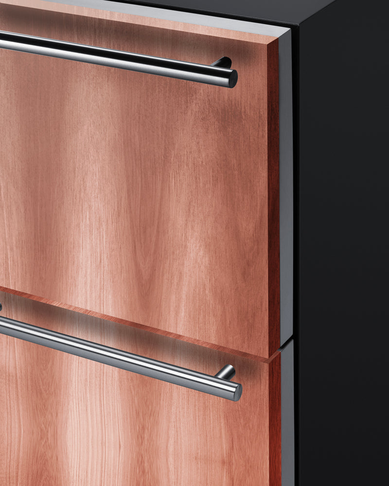 Summit SWCDAR36UCPNR panel-ready 36 in undercounter wine cooler and drawer refrigerator, drawer handle with custom wood panel