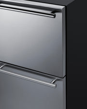 Summit SWCDAR36UC stainless steel 36 in undercounter wine cooler and drawer refrigerator, drawer handle detail