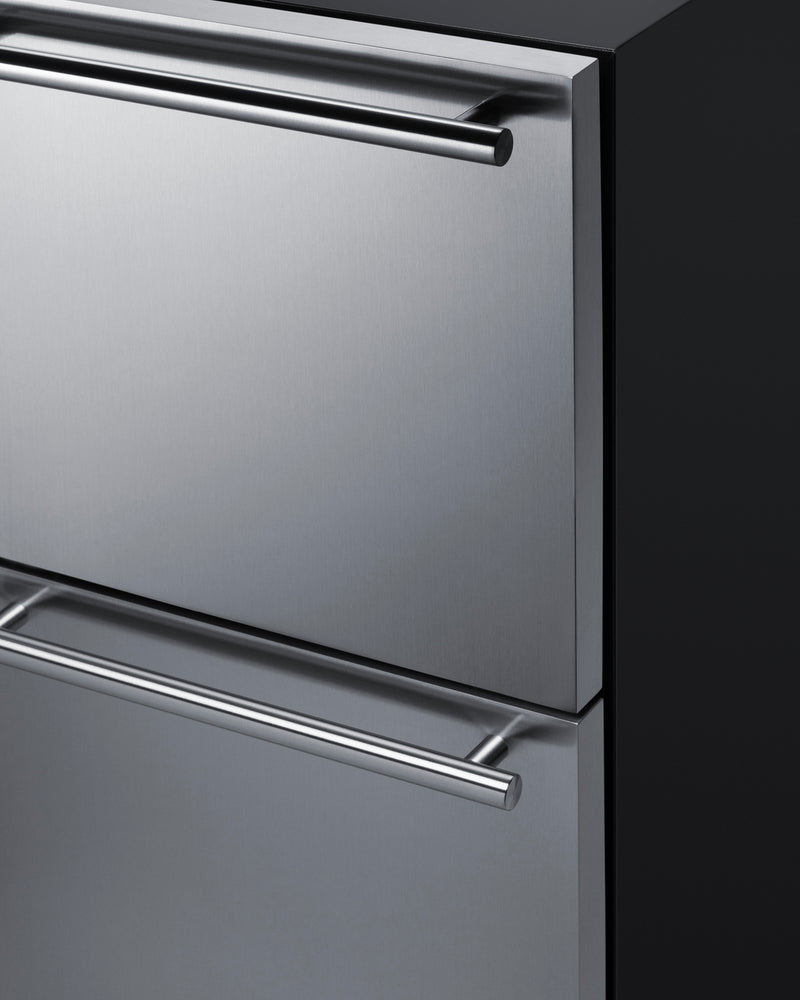 Summit SWCDAR36UC stainless steel 36 in undercounter wine cooler and drawer refrigerator, drawer handle detail