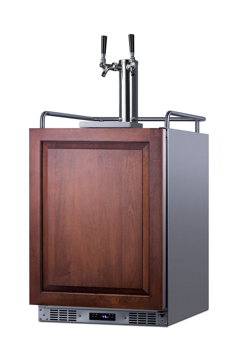 Summit SBC682PNRWKDTWIN panel-ready 24 in dual-tap wine kegerator, shown with a custom wood panel, angle view