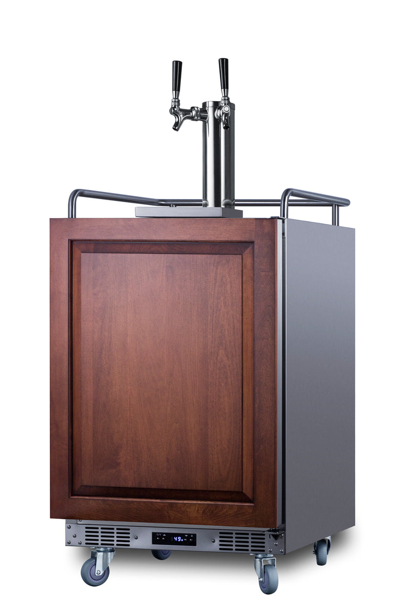 Summit SBC682PNRWKDTWIN panel-ready 24 in dual-tap wine kegerator, shown with a custom wood panel, second angle view
