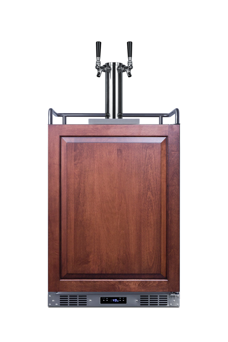 Summit SBC682PNRWKDTWIN panel-ready 24 in dual-tap wine kegerator, shown with a custom wood panel, front view