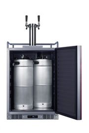 Summit SBC682PNRWKDTWIN panel-ready 24 in dual-tap wine kegerator, door open with two kegs