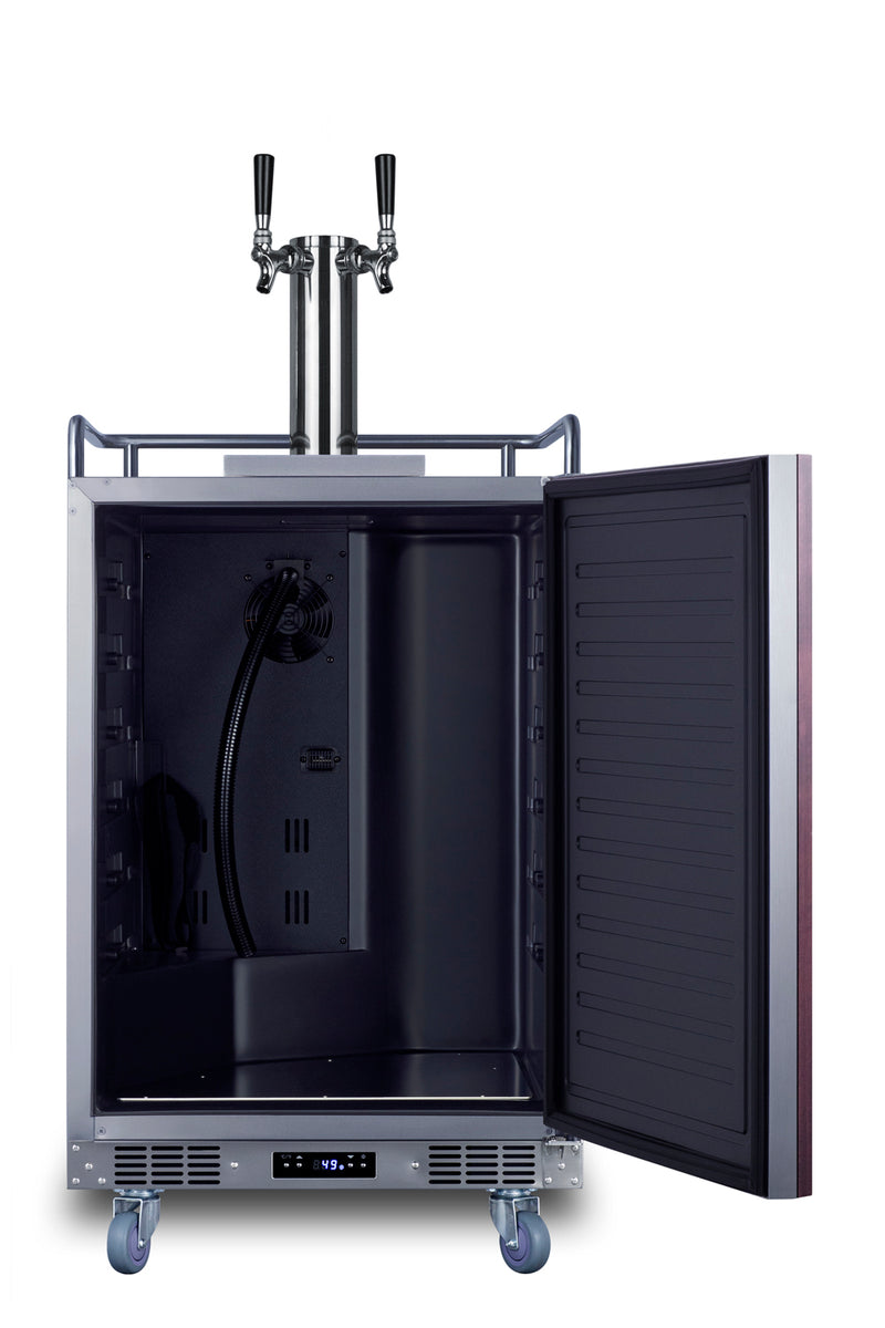 Summit SBC682PNRWKDTWIN panel-ready 24 in dual-tap wine kegerator, door open, empty