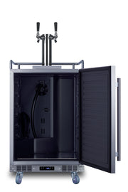 Summit SBC682WKDTWIN stainless steel 24 in dual-tap wine kegerator, door open, empty