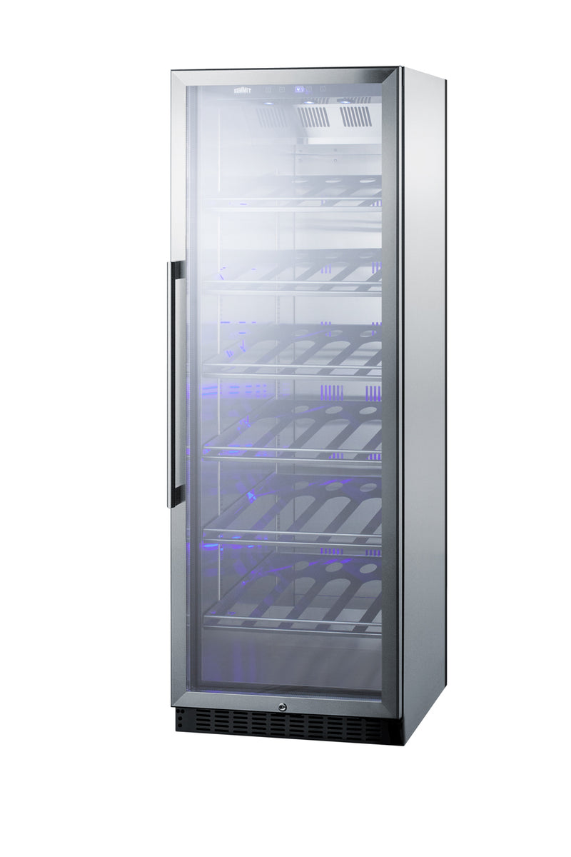 Summit SCR1401CHCSS stainless steel 24 in commercial wine refrigerator, angle view showing the stainless steel cabinet