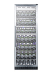 Summit SCR1401CHCSS stainless steel 24 in commercial wine refrigerator, filled with bottles
