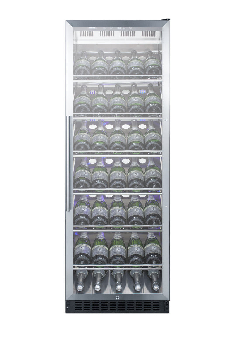 Summit SCR1401CHCSS stainless steel 24 in commercial wine refrigerator, filled with bottles