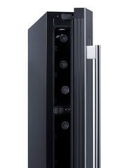 Summit SWC008SS stainless steel 6 in slim wine refrigerator, side and door detail
