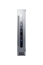 Summit SWC008SS stainless steel 6 in slim wine refrigerator, filled with bottles