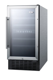 Summit SWC182ZCSS stainless steel 18 in dual-zone wine refrigerator, angle view showing the stainless steel cabinet