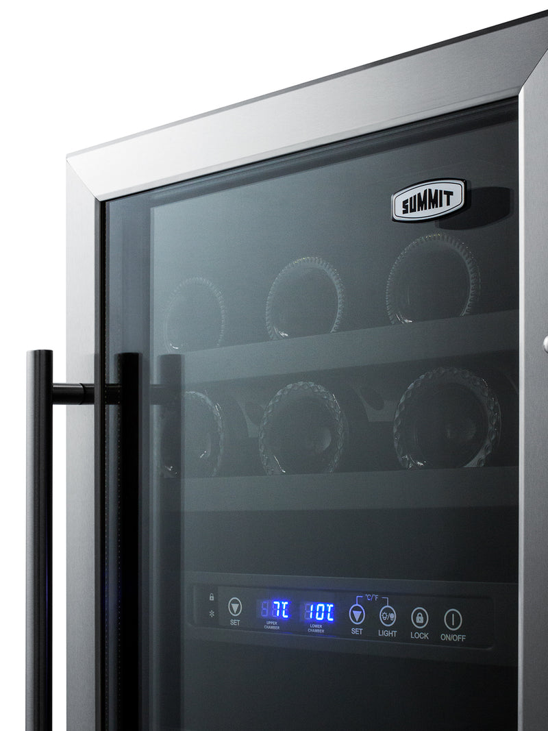 Summit SWC182Z black 18 in dual-zone wine refrigerator, door and handle detail