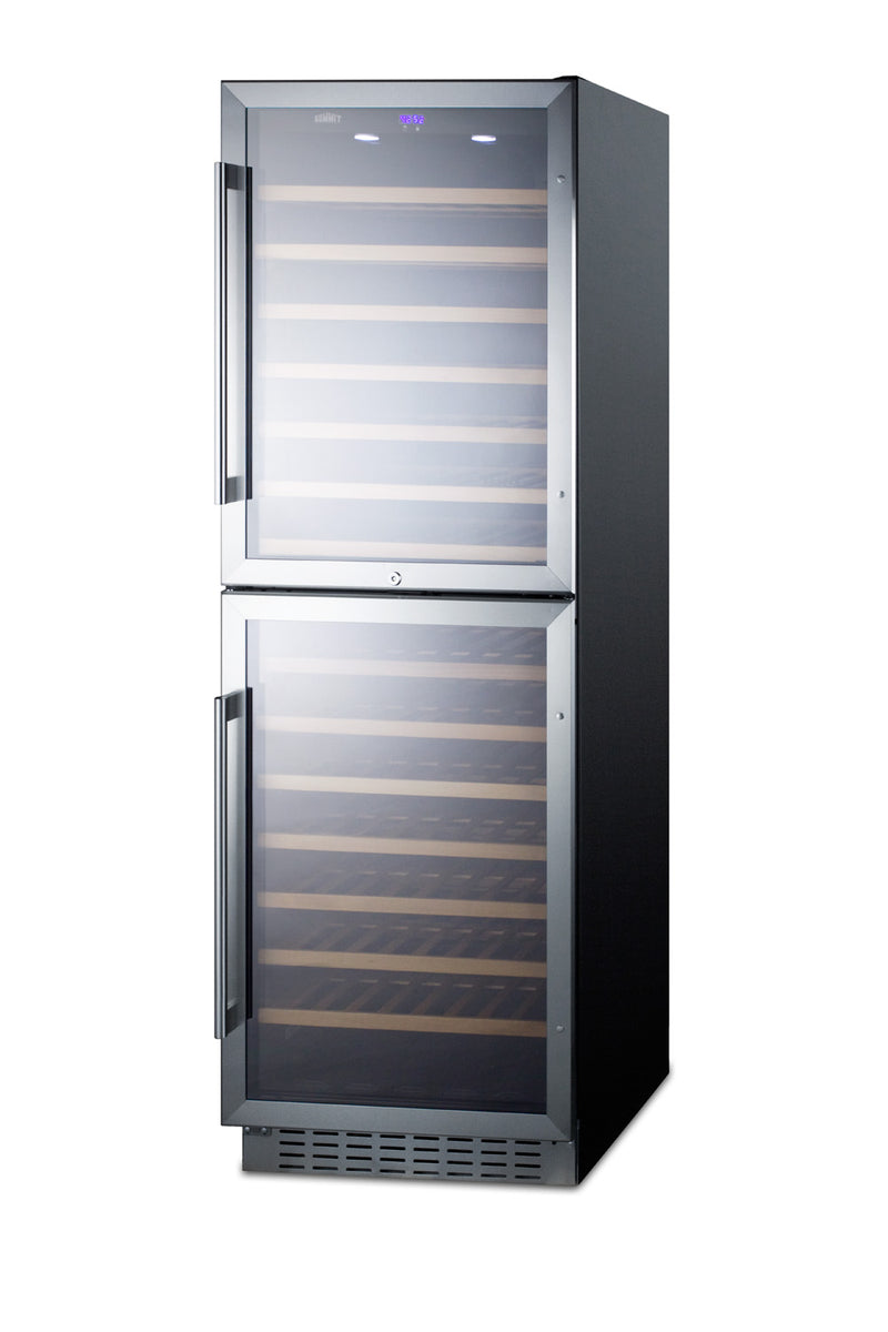 Summit SWC1875B 24 inch dual-zone wine refrigerator, black cabinet, angle