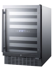 Summit SWC532BLBISTCSS 24 inch dual-zone wine refrigerator, stainless steel cabinet, angle