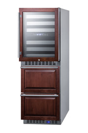 Summit SWCDAF24PNR panel-ready 24 in wine refrigerator with freezer drawers, shown with custom wood panels, second angle view