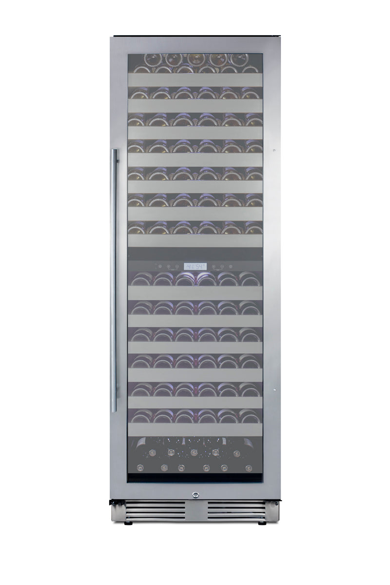 Summit SWCP2163CSS stainless steel wine cellar filled with bottles