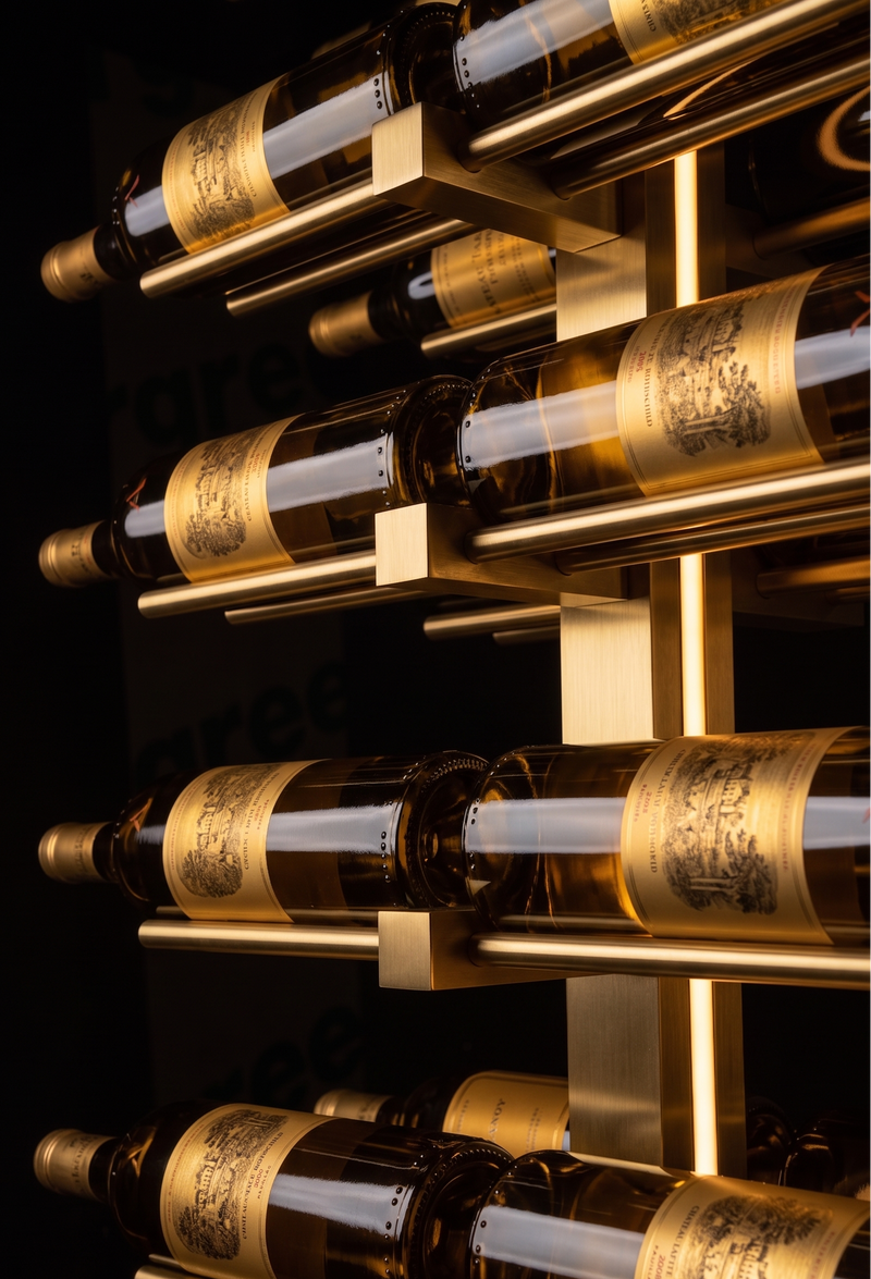 Genuwine Cellars Reserve Echelon Metal Wine Rack, Gold Wall Mounted Cantilever Cable Display