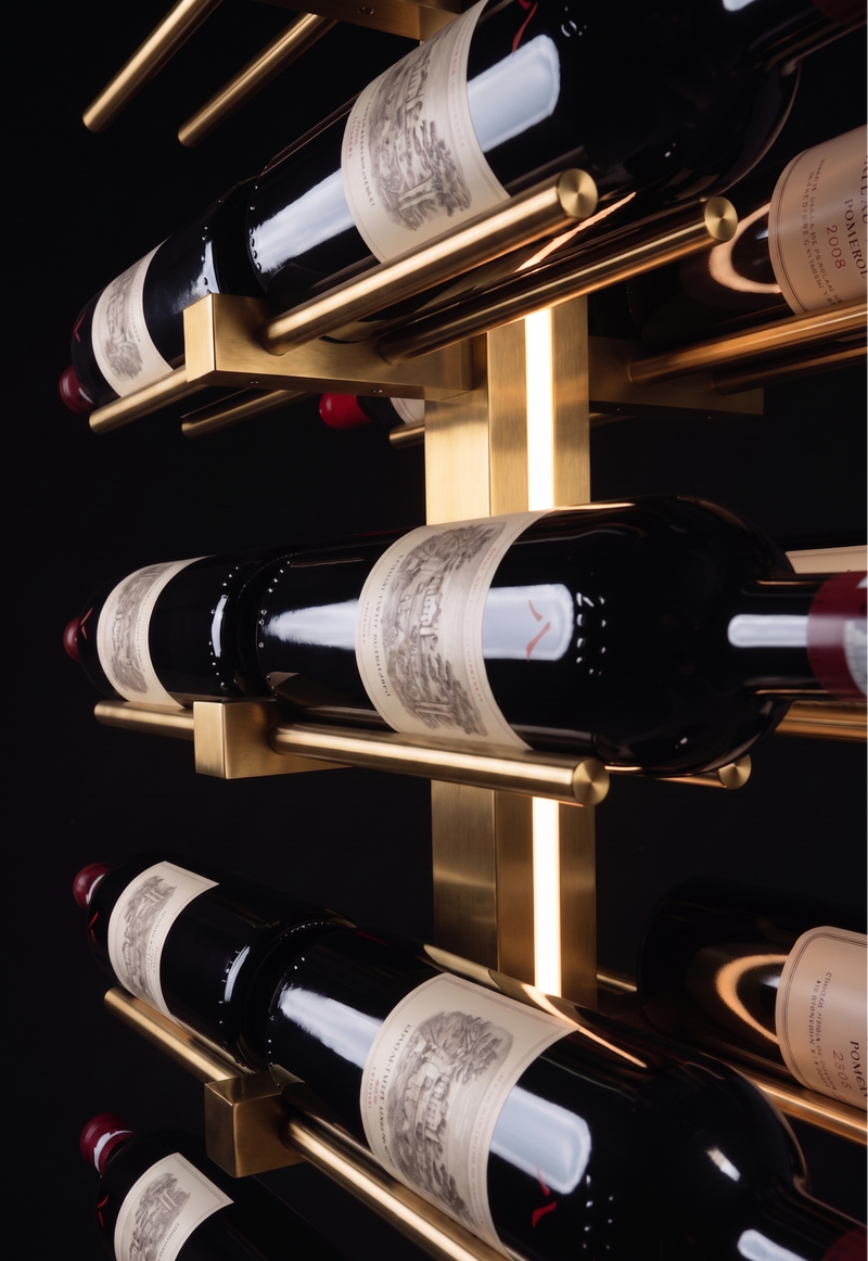 Genuwine Cellars Reserve Echelon Metal Wine Rack, Gold Wall Mounted Cantilever Cable Display