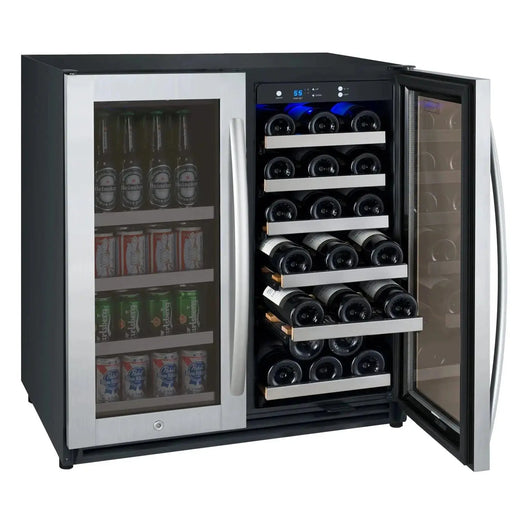 30" Wide FlexCount II Tru-Vino 30 Bottle/88 Can Dual Zone Stainless Steel Built-In Wine Refrigerator/Beverage Center