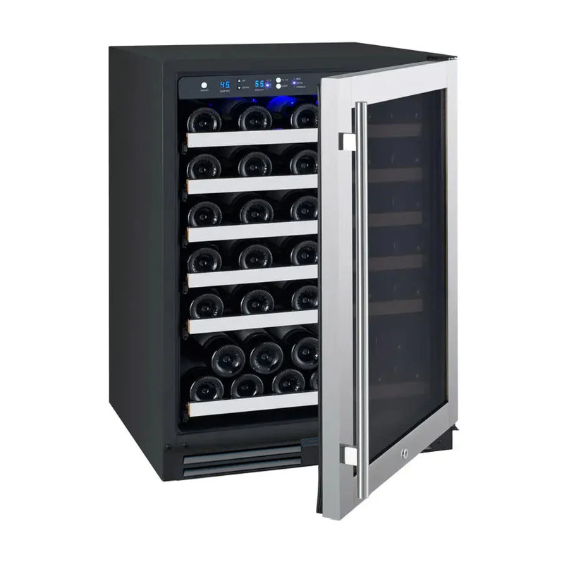 FlexCount Series 56 Bottle Single Zone Built-in Wine Cooler Refrigerator with Stainless Steel Door - Left Hinge
