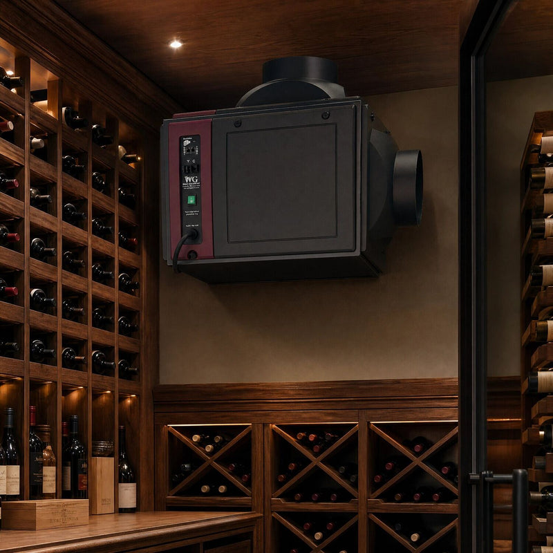 Wine Guardian D025 ducted unit in cellar with racks
