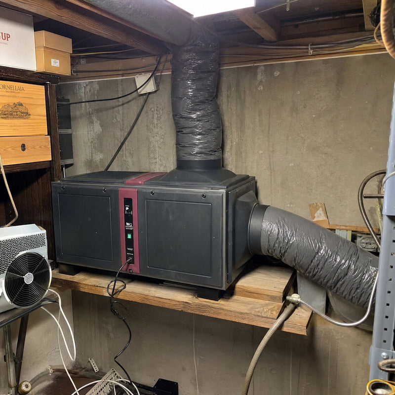 Wine Guardian D025 ducted cooling unit installed in a wine cellar