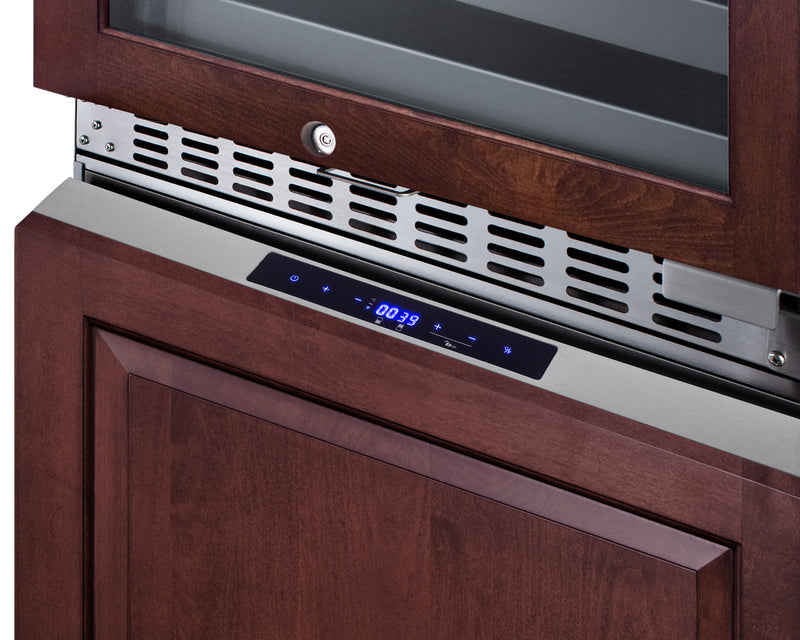 Summit SWCDRF24PNR panel-ready 24 in wine refrigerator with refrigerator-freezer drawers, custom wood panel detail