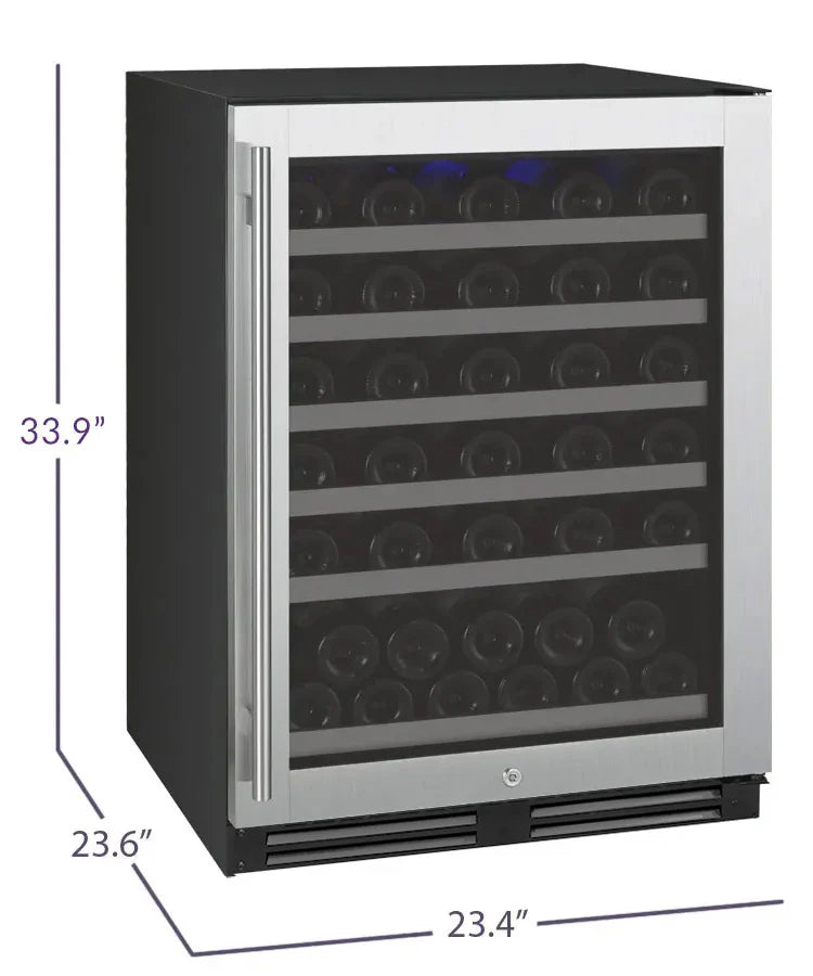 FlexCount Series 56 Bottle Single Zone Built-in Wine Cooler Refrigerator with Stainless Steel Door - Left Hinge
