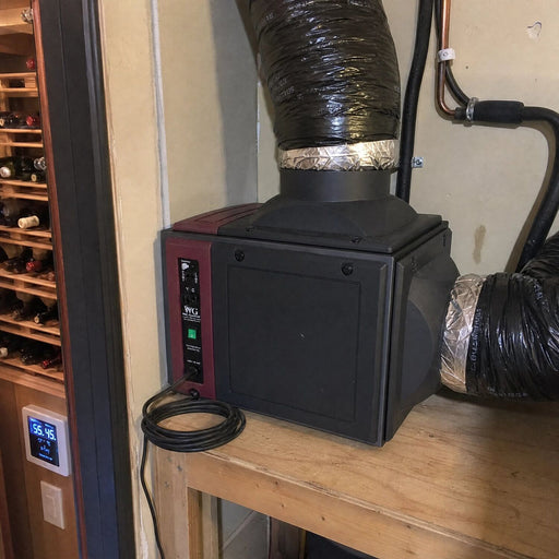 Wine Guardian DS025 split fan coil unit installed in a wine cellar